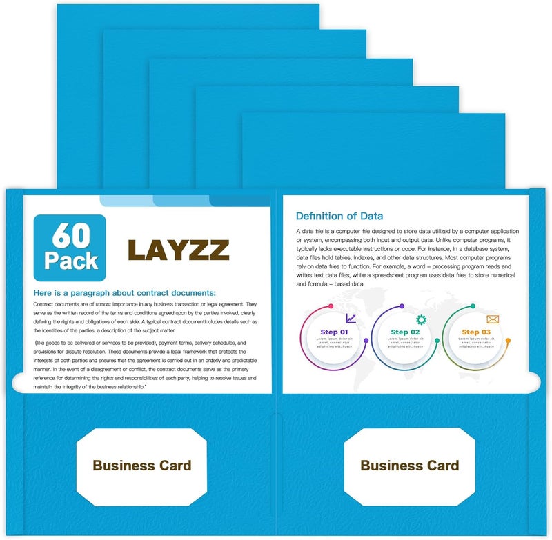 LAYZZ Folders with Pockets, 60 Pack Paper Pocket Folders, 2 Pocket File folders Fits Letter Size Paper, for School Office and Home (Light Blue) - Image 1